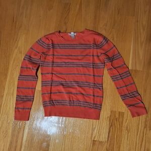 Banana Republic Women's Pink and Gray Striped Sweater